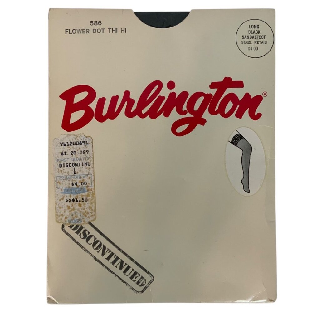 Burlington Flower Dot Thigh High Stockings Long Black Sandalfoot Discontinued